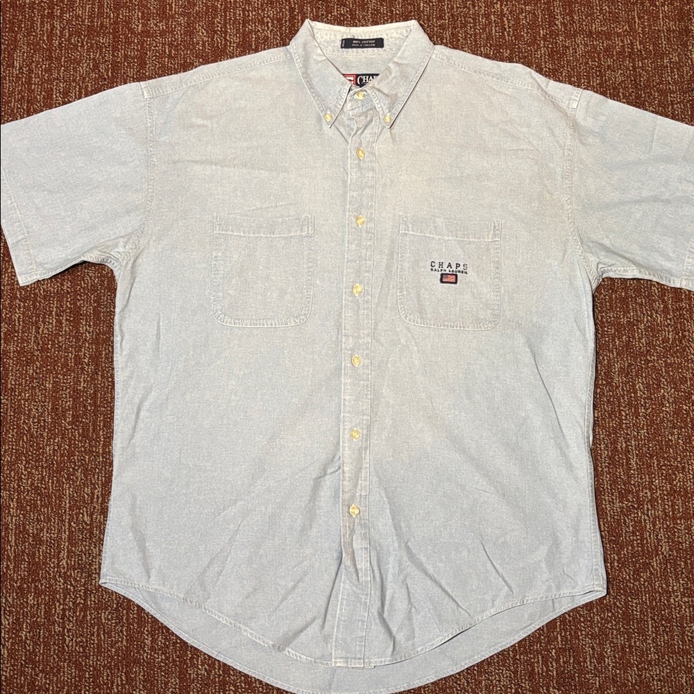 Vintage Chaps Ralph Lauren men’s short sleeve light wash denim Button-Down Shirt